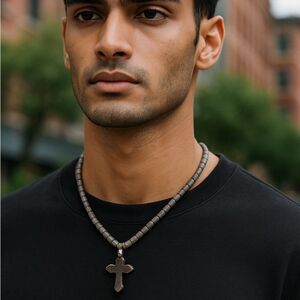 Vintage Hematite Magnetic Therapy Necklace with Cross Pendant Unisex